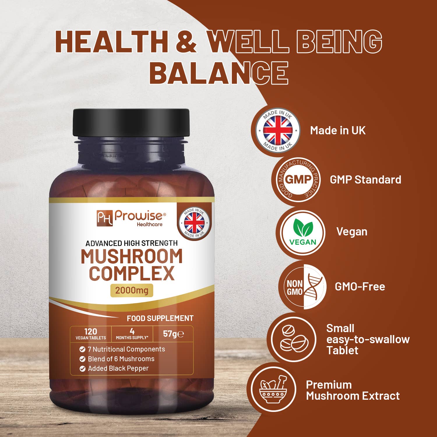 Advanced Mushroom Complex | 6 Mushrooms - 120 Vegan Tablets